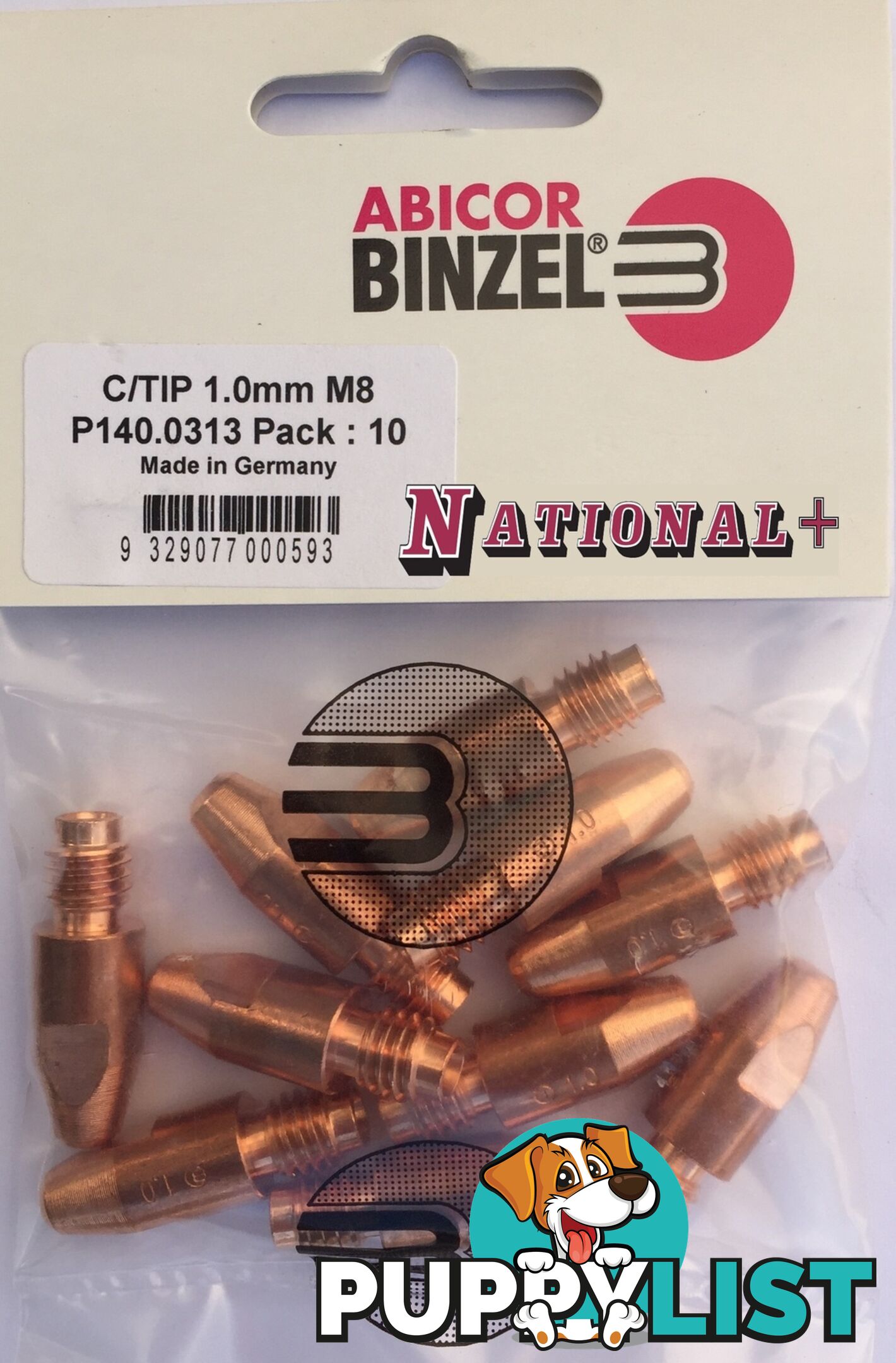 1.0mm Aluminium M8 10mm 30mm Binzel contact tip Pk:10 P141.0008