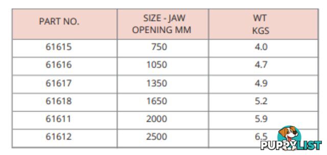 T-Bar (Sash) Cramps - Steel T-Bar Jaw Opening Size 750mm-2500mm