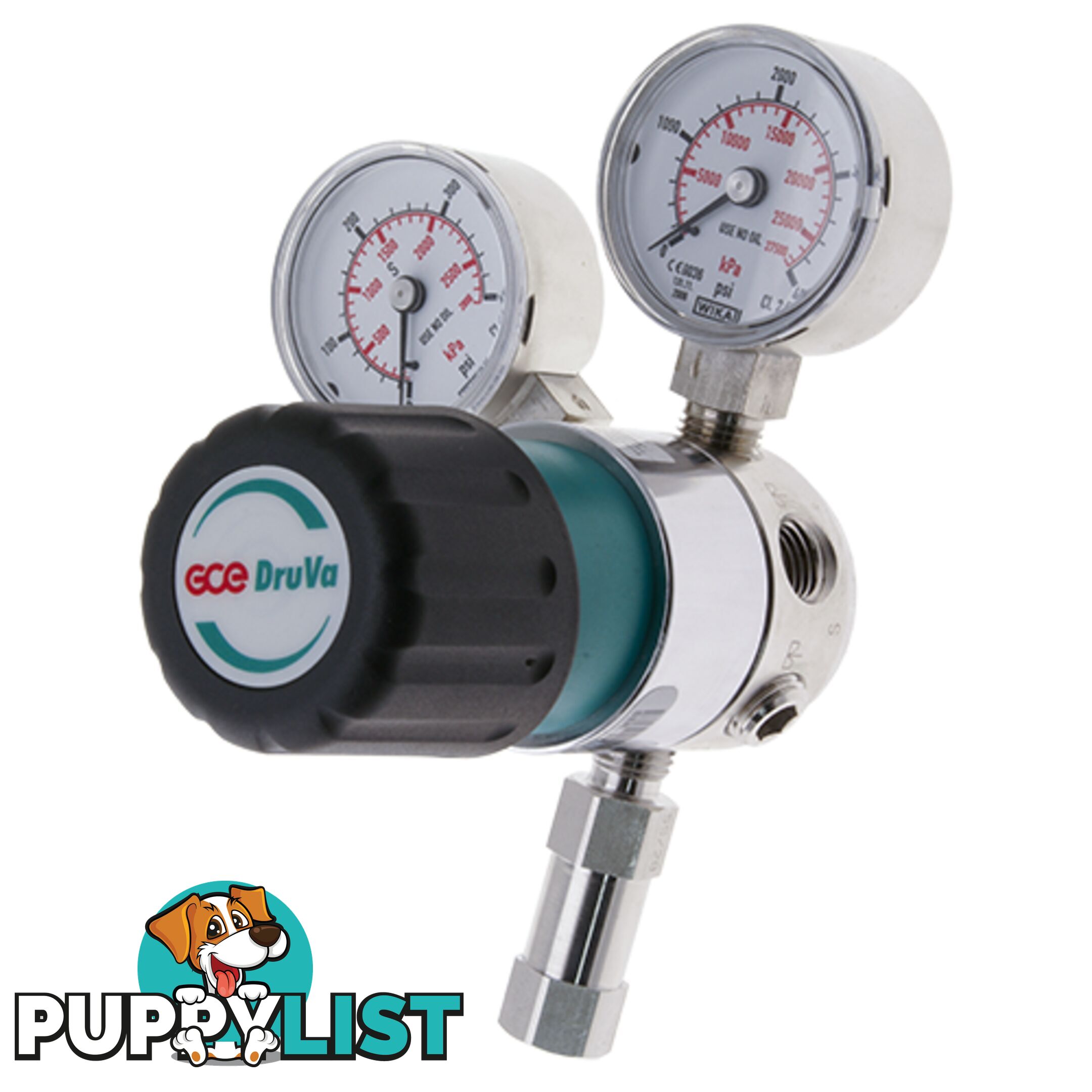 Single Stage DruVa 1S Regulator 6.0 Purity Chrome Plated In: 23,000 kPa Out: 1,400 kPa