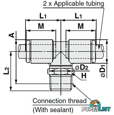 8mm TEES KQ2T08-03NS 8 x 3/8