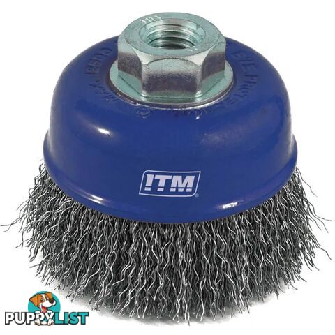 Crimp Wire Cup Brush Steel 65mm With Multi Bore Thread Adaptors ITM TM7010-065