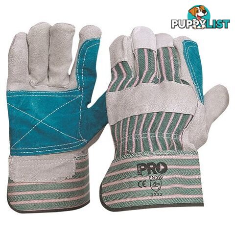 Green & Grey Striped Cotton / Leather Gloves Large Pro Choice R88FG Pack of 2