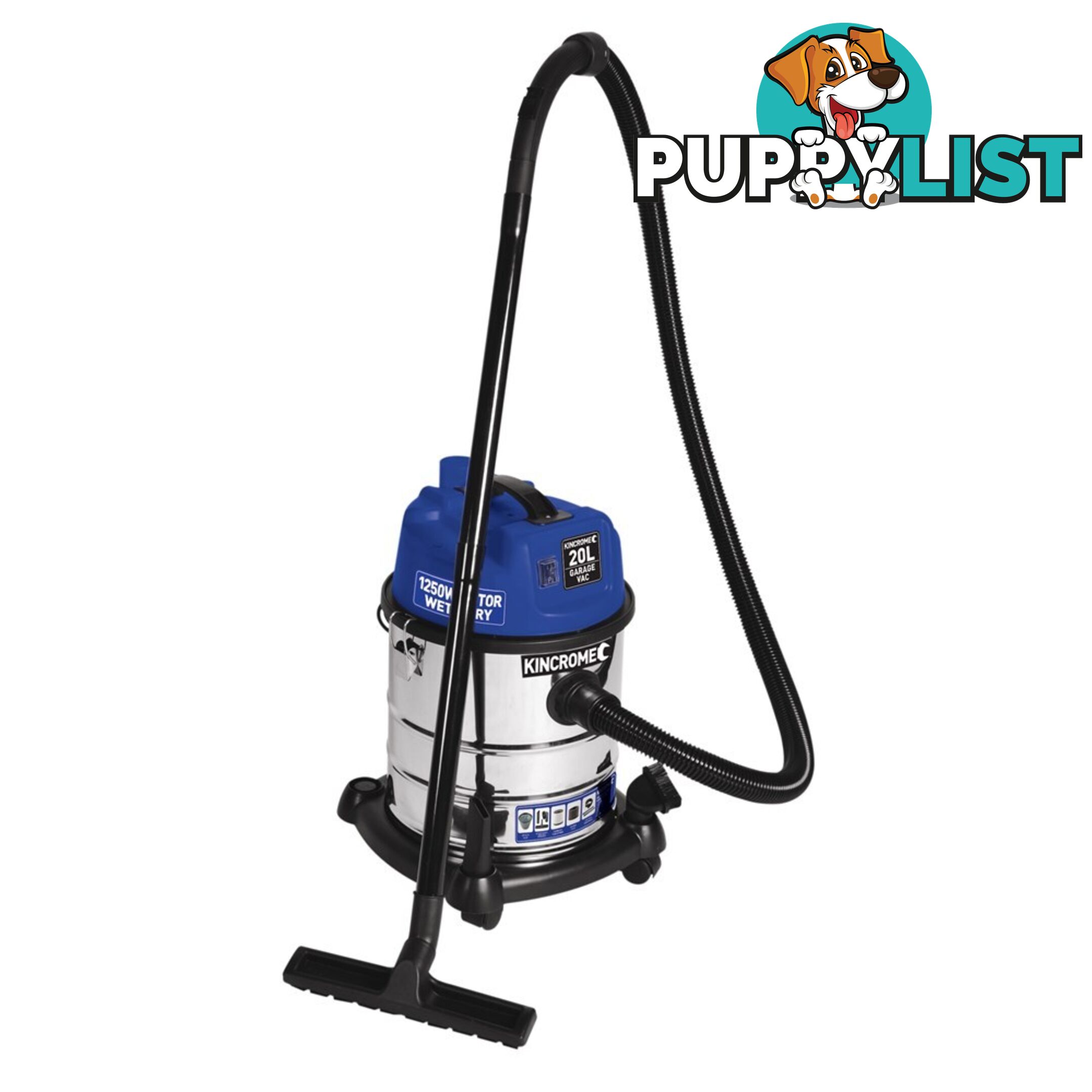 Wet and Dry Garage Vacuum 20L 1250W/240V Motor Kincrome KP702