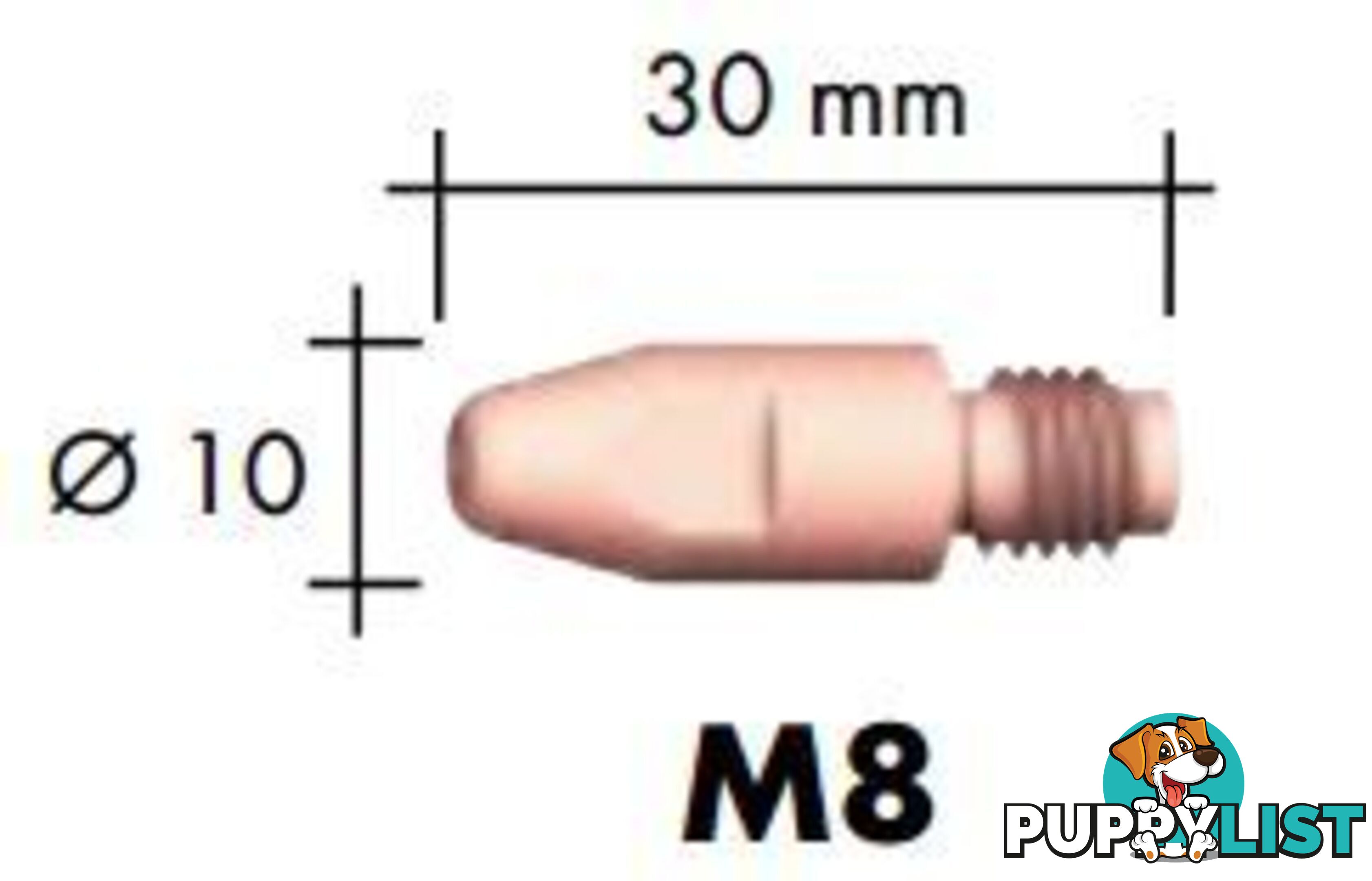 0.9mm Aluminium M8 10mm 30mm Binzel contact tip Pk:10 P141.0043