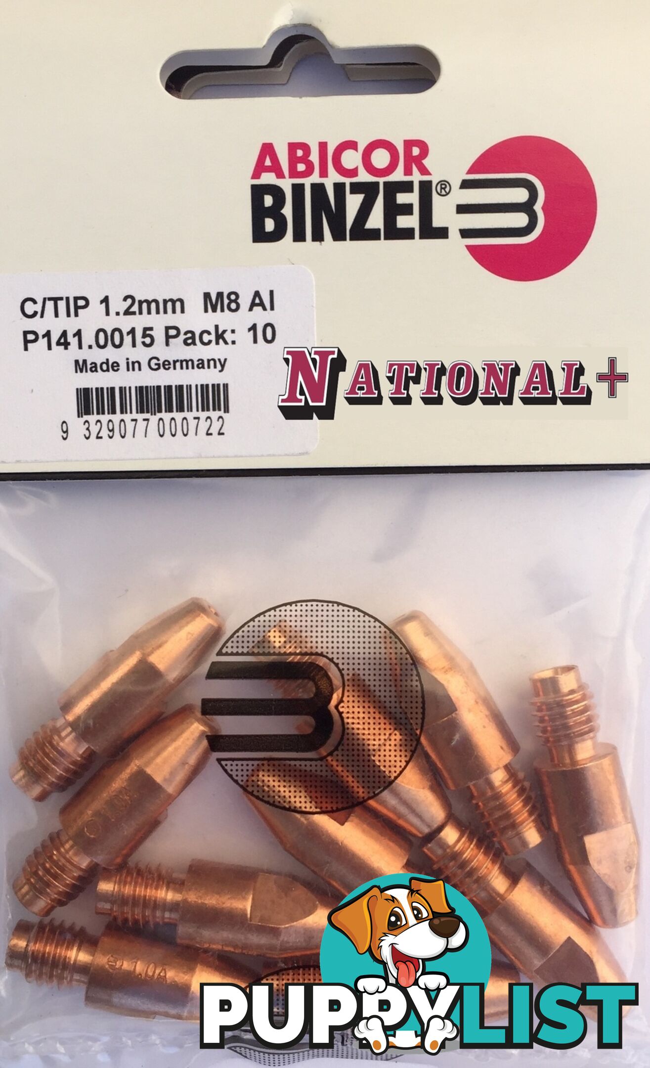 0.9mm Aluminium M8 10mm 30mm Binzel contact tip Pk:10 P141.0043