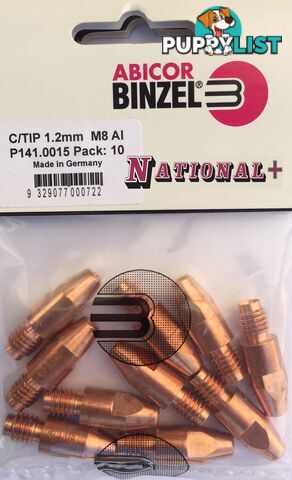 0.9mm Aluminium M8 10mm 30mm Binzel contact tip Pk:10 P141.0043