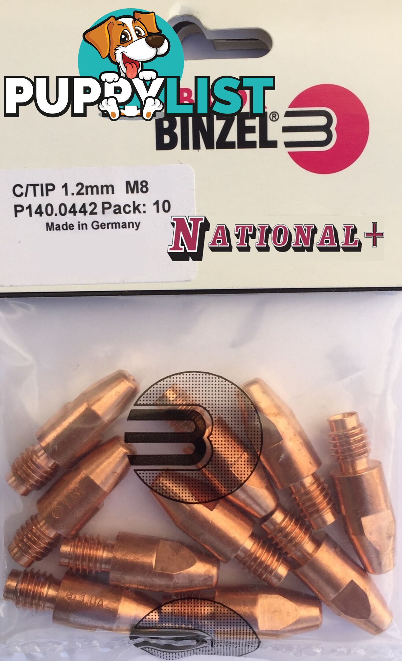 0.9mm Aluminium M8 10mm 30mm Binzel contact tip Pk:10 P141.0043