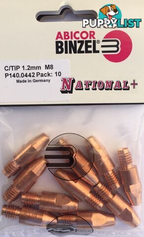 0.9mm Aluminium M8 10mm 30mm Binzel contact tip Pk:10 P141.0043