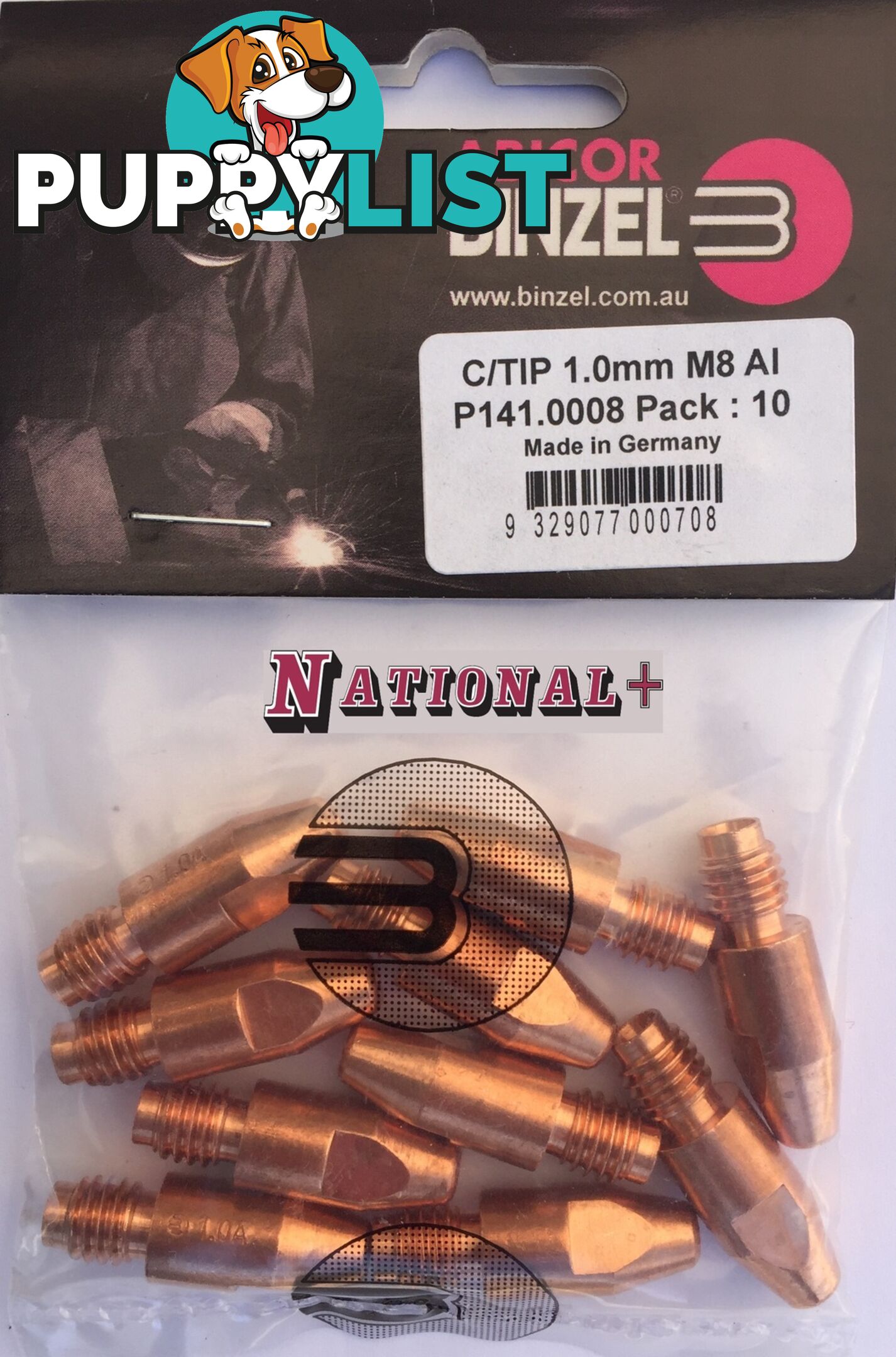 0.9mm Aluminium M8 10mm 30mm Binzel contact tip Pk:10 P141.0043