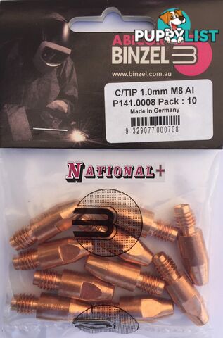 0.9mm Aluminium M8 10mm 30mm Binzel contact tip Pk:10 P141.0043