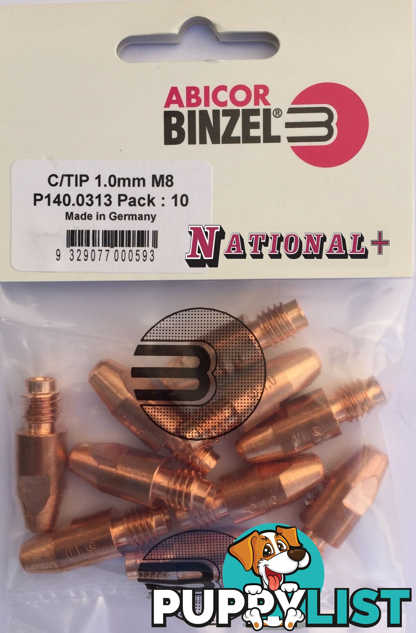 0.9mm Aluminium M8 10mm 30mm Binzel contact tip Pk:10 P141.0043