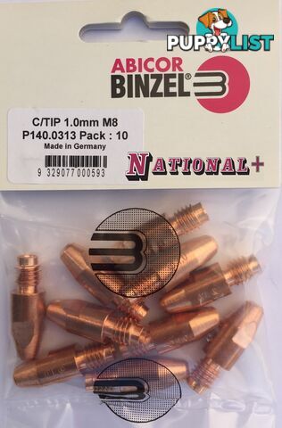 0.9mm Aluminium M8 10mm 30mm Binzel contact tip Pk:10 P141.0043