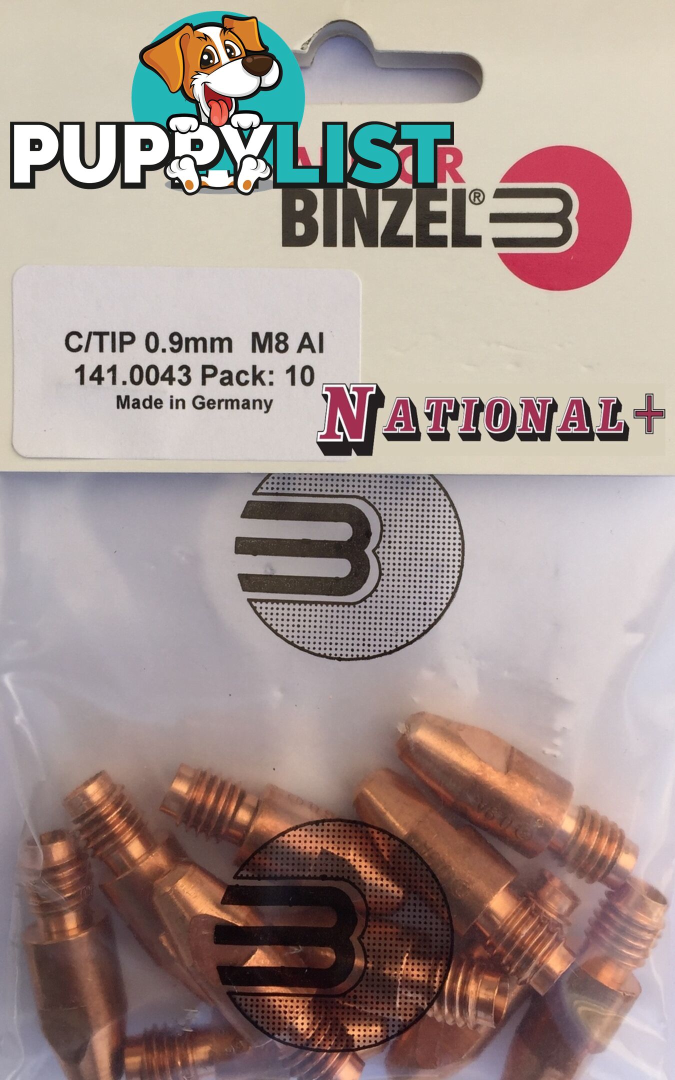 0.9mm Aluminium M8 10mm 30mm Binzel contact tip Pk:10 P141.0043