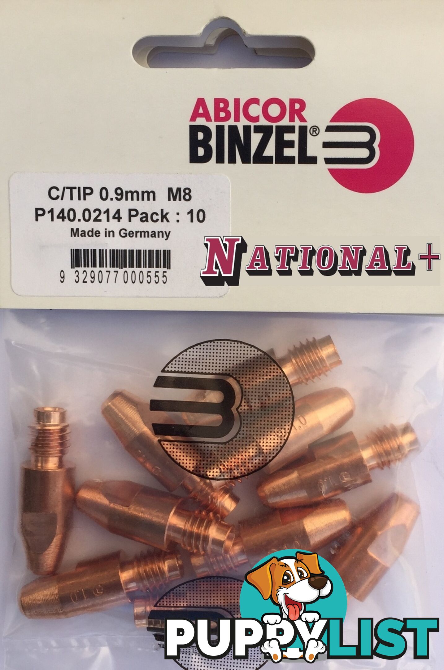 0.9mm Aluminium M8 10mm 30mm Binzel contact tip Pk:10 P141.0043