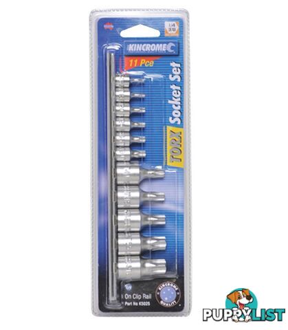 TORXÂ® Socket Set on Rail 11 Piece 1/4" & 3/8" Square Drive On Clip Rail Kincrome K5025