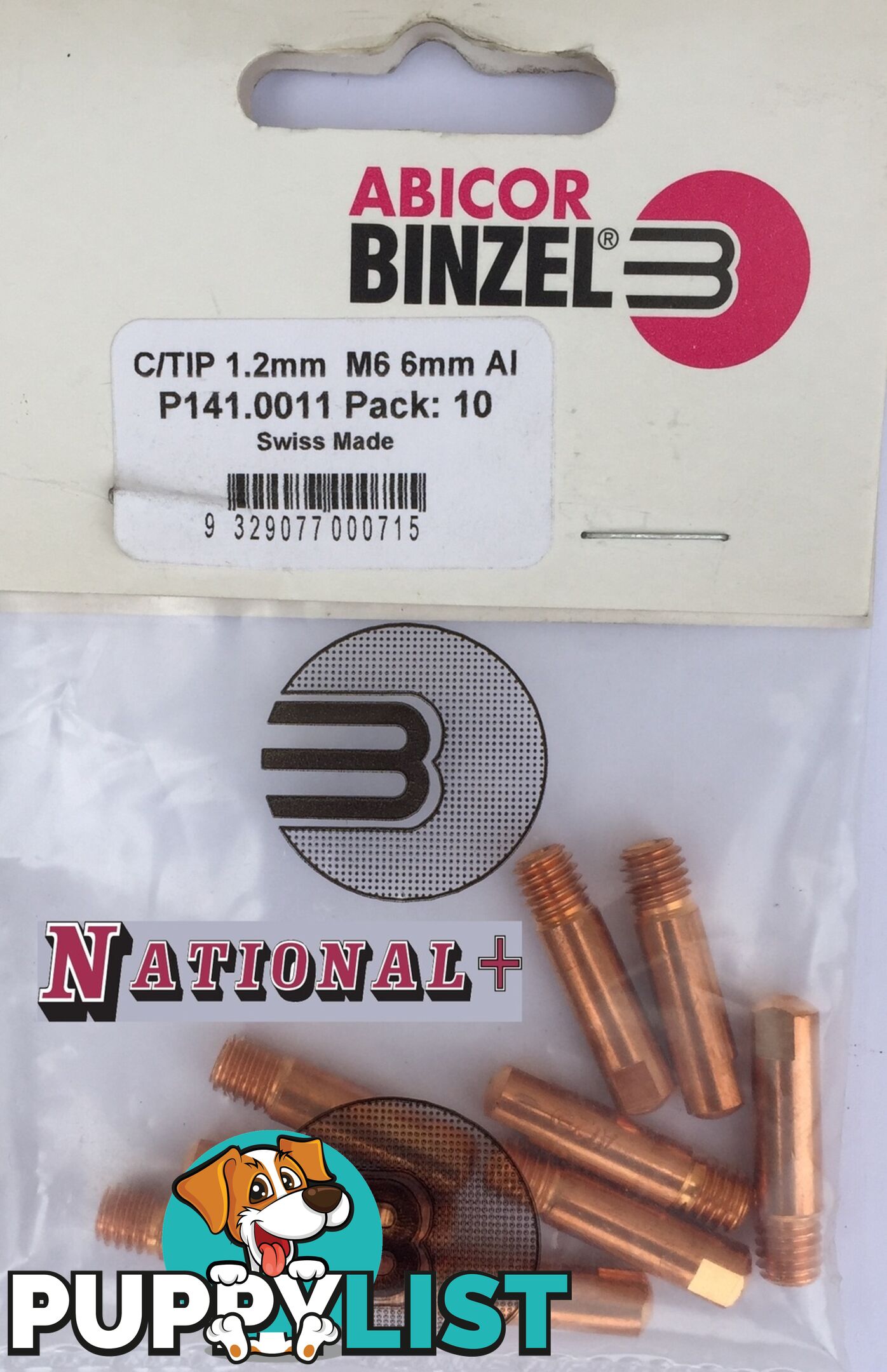 1.2mm Steel M6 6mm 25mm Binzel contact tip Pk:10 P140.0387