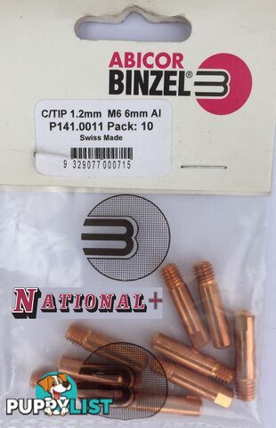 1.2mm Steel M6 6mm 25mm Binzel contact tip Pk:10 P140.0387