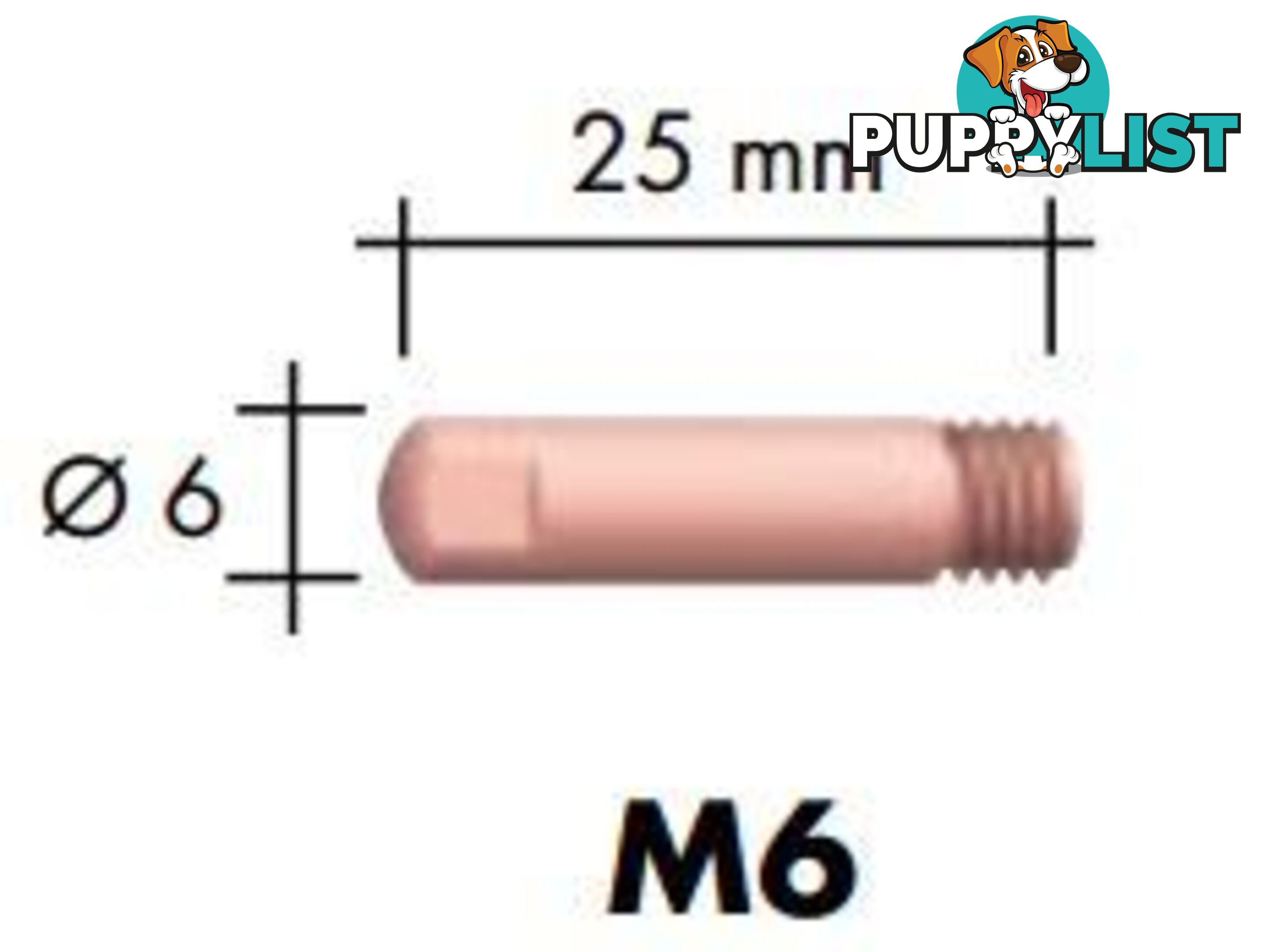 1.2mm Steel M6 6mm 25mm Binzel contact tip Pk:10 P140.0387