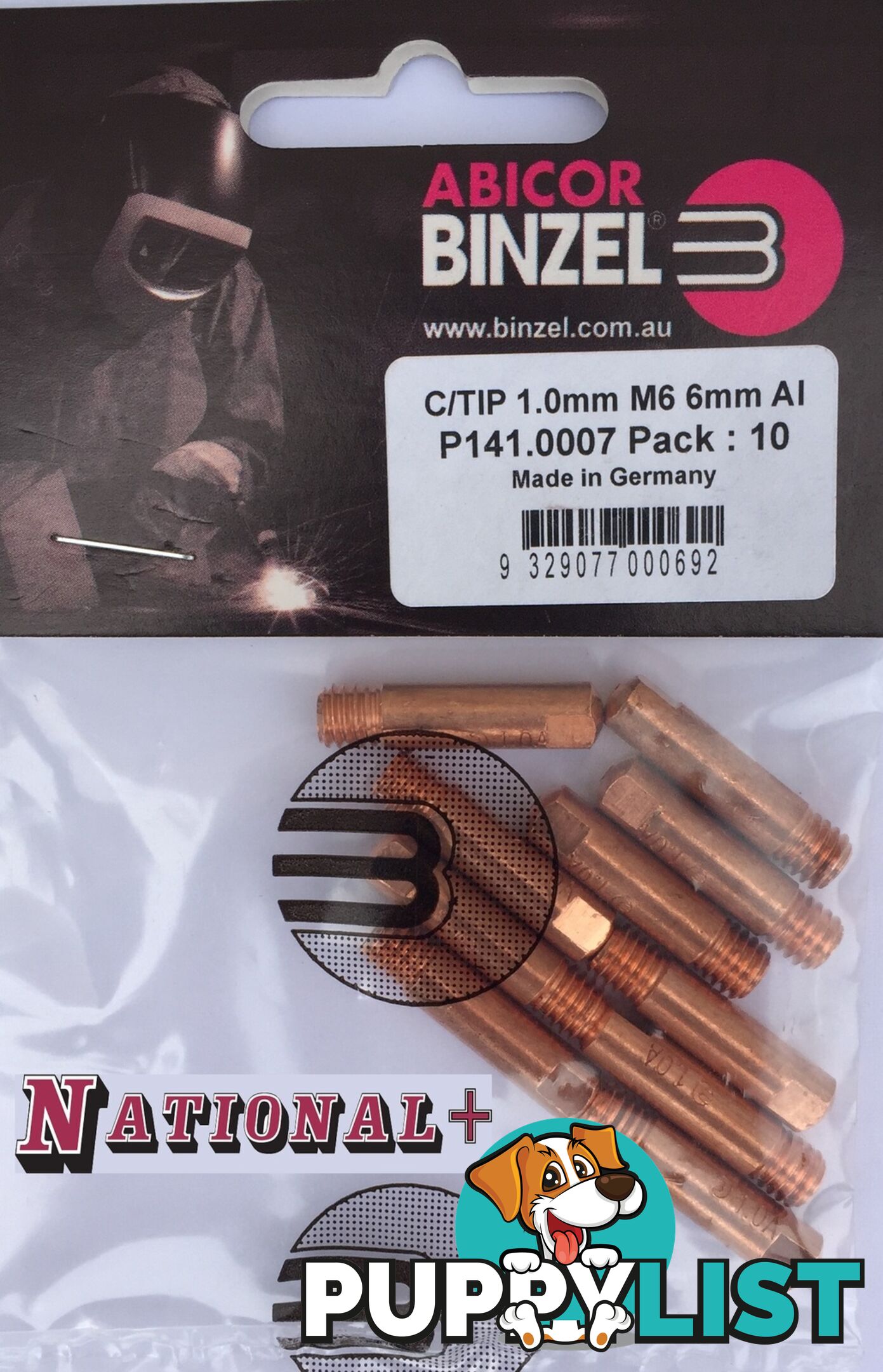 1.2mm Steel M6 6mm 25mm Binzel contact tip Pk:10 P140.0387