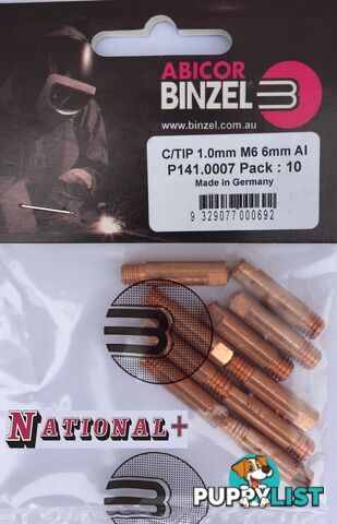 1.2mm Steel M6 6mm 25mm Binzel contact tip Pk:10 P140.0387