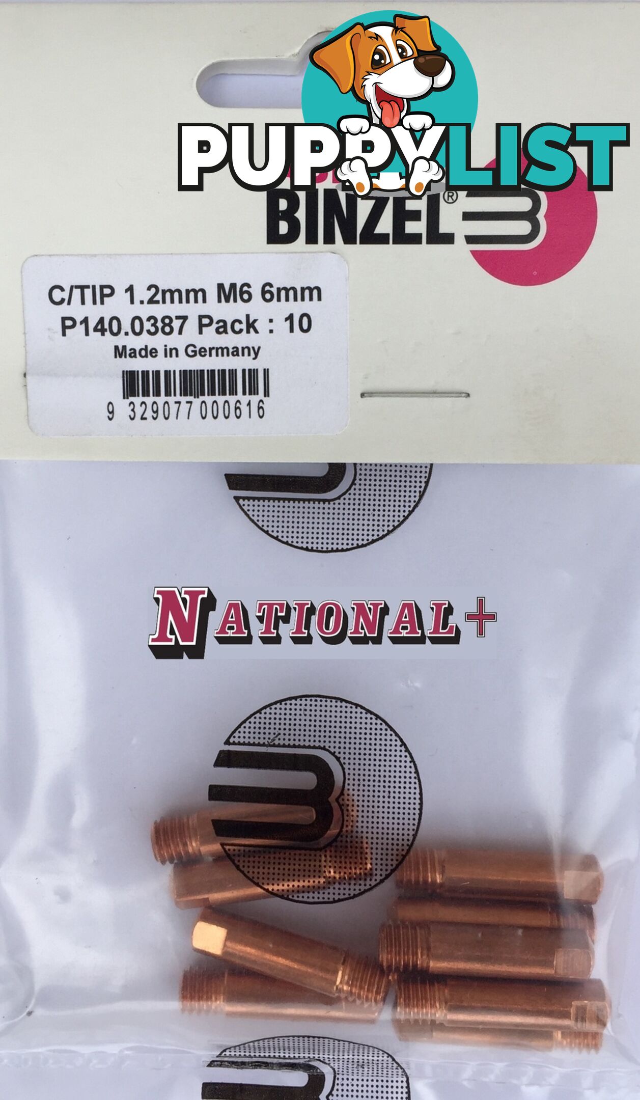 1.2mm Steel M6 6mm 25mm Binzel contact tip Pk:10 P140.0387