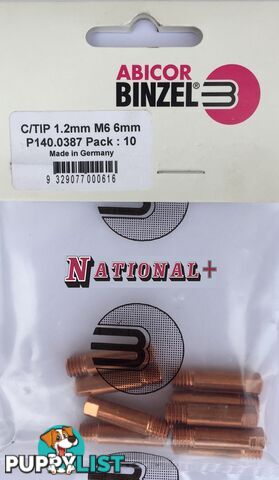 1.2mm Steel M6 6mm 25mm Binzel contact tip Pk:10 P140.0387