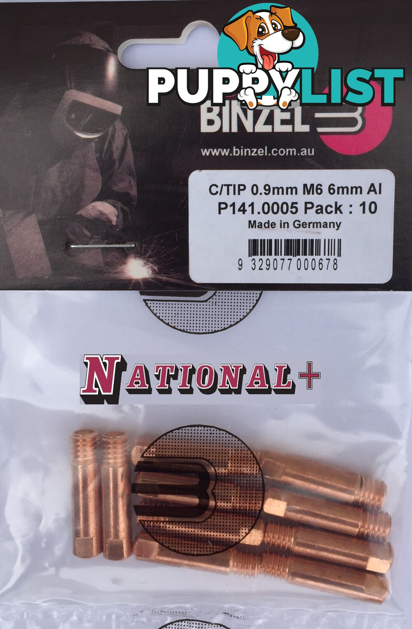 1.2mm Steel M6 6mm 25mm Binzel contact tip Pk:10 P140.0387