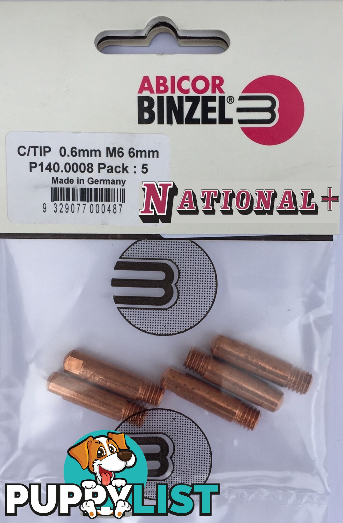 1.2mm Steel M6 6mm 25mm Binzel contact tip Pk:10 P140.0387