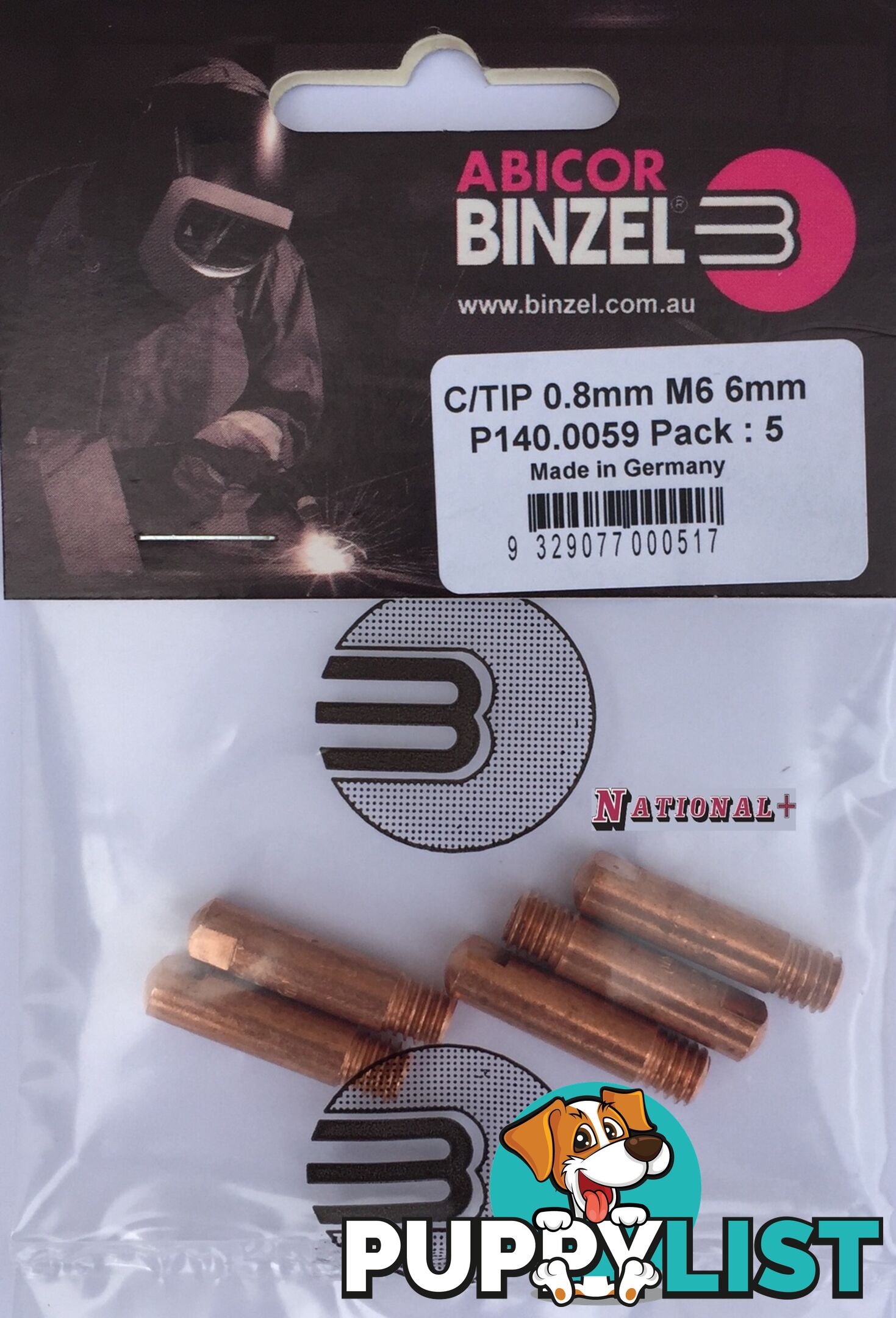 1.2mm Steel M6 6mm 25mm Binzel contact tip Pk:10 P140.0387