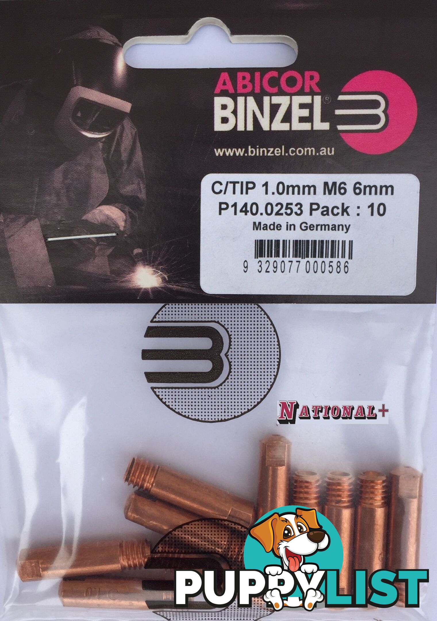 1.2mm Steel M6 6mm 25mm Binzel contact tip Pk:10 P140.0387