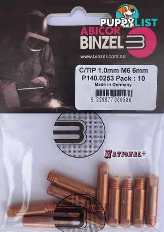 1.2mm Steel M6 6mm 25mm Binzel contact tip Pk:10 P140.0387