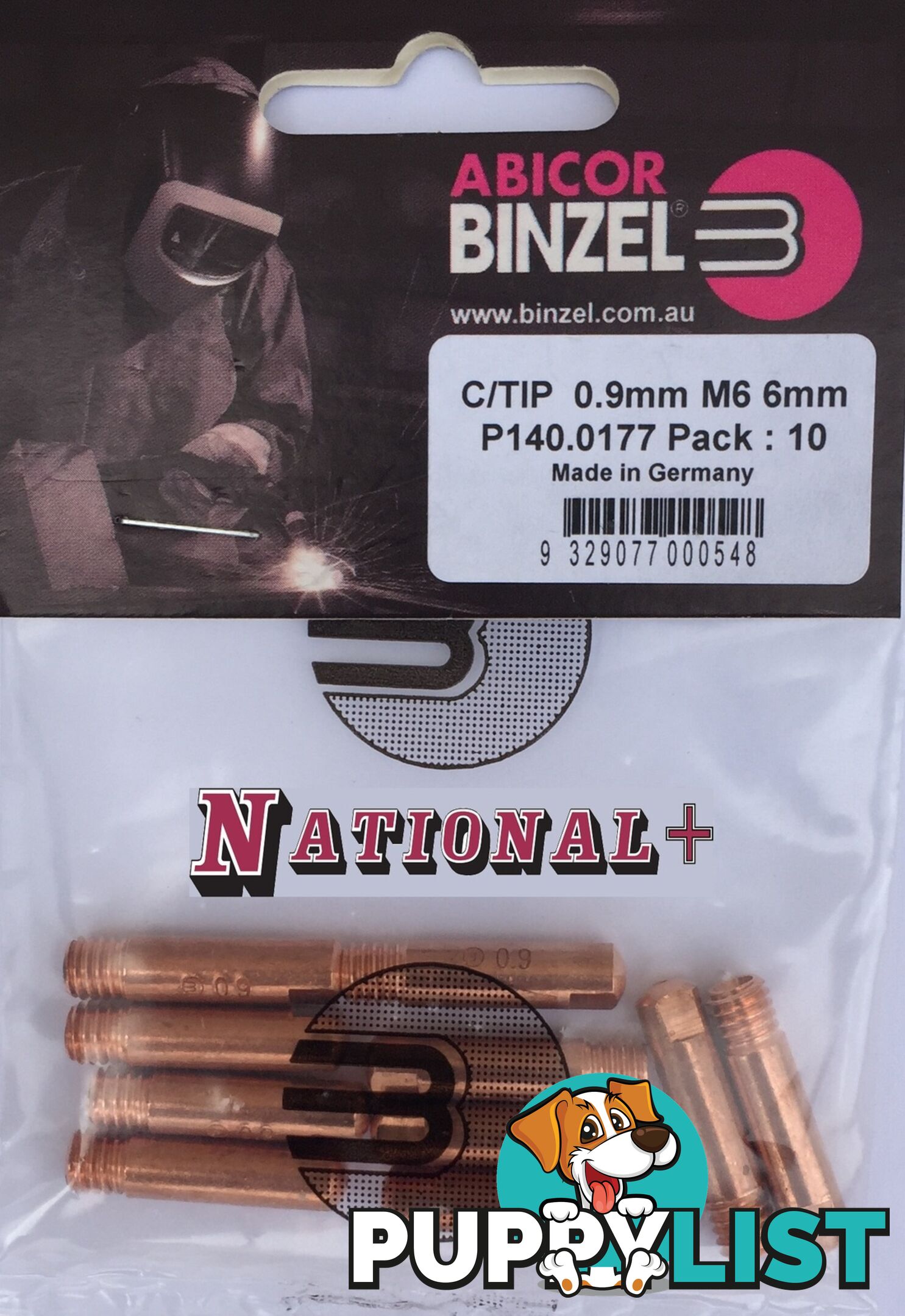 1.2mm Steel M6 6mm 25mm Binzel contact tip Pk:10 P140.0387