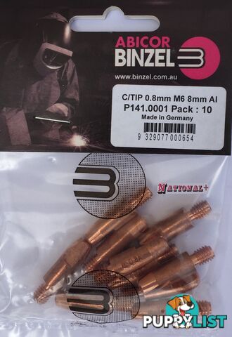 1.2mm Aluminium M6 8mm 28mm Binzel contact tip Pk:10 P141.0072