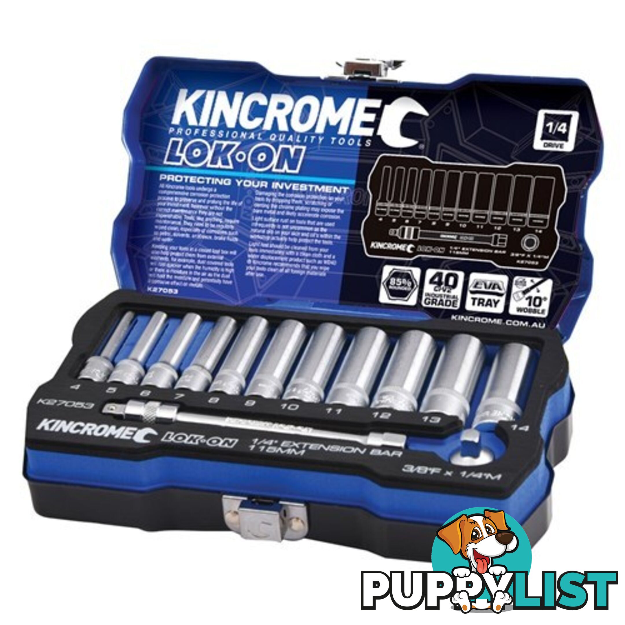 Lok-Onâ¢ Socket & Extension Set 13 Piece 1/4" Drive - Metric Kincrome K27053