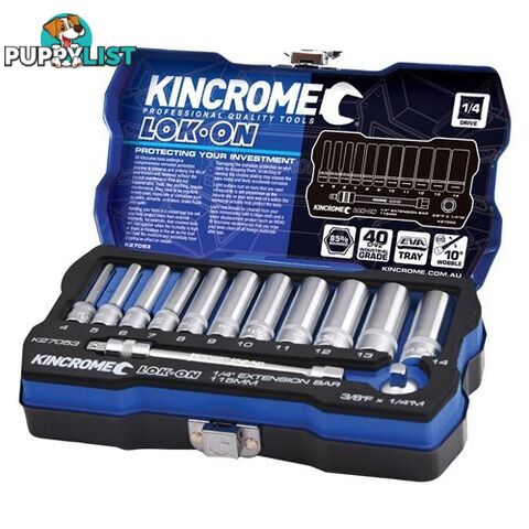 Lok-Onâ¢ Socket & Extension Set 13 Piece 1/4" Drive - Metric Kincrome K27053