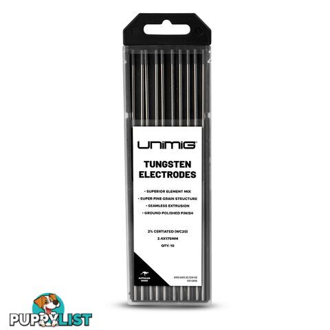 GREY 2.4mm x 175mm 0.2% Ceriated Tungsten Electrodes-10 Pack Unimig PTR0003-24