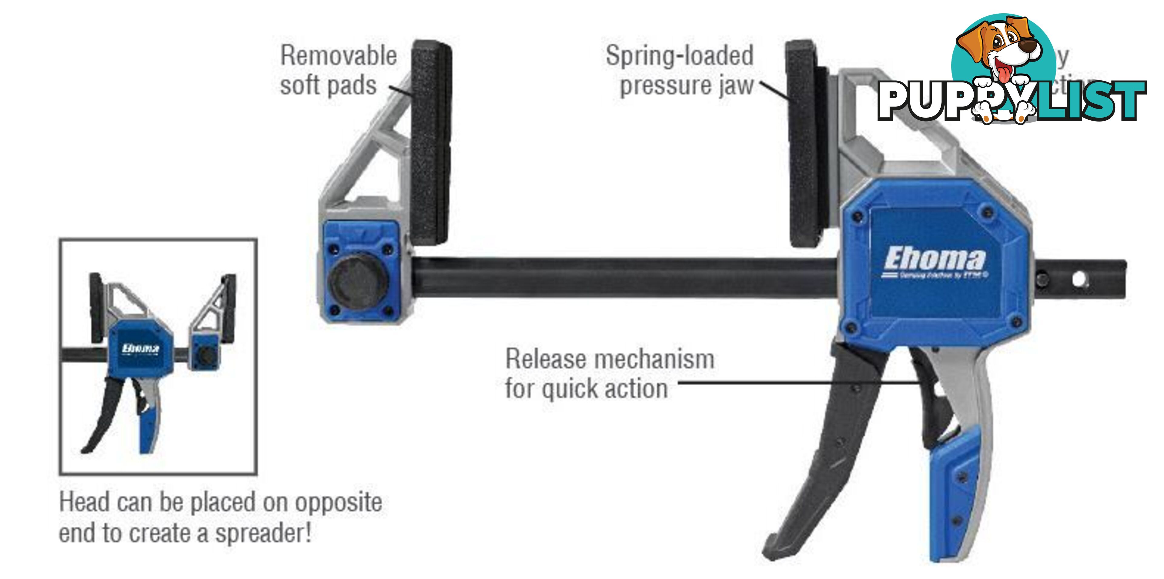 One Hand Cast Alloy Bar Clamp And Spreader 914 x 95mm 350 Kg Clamping Force ITM EC-TC36