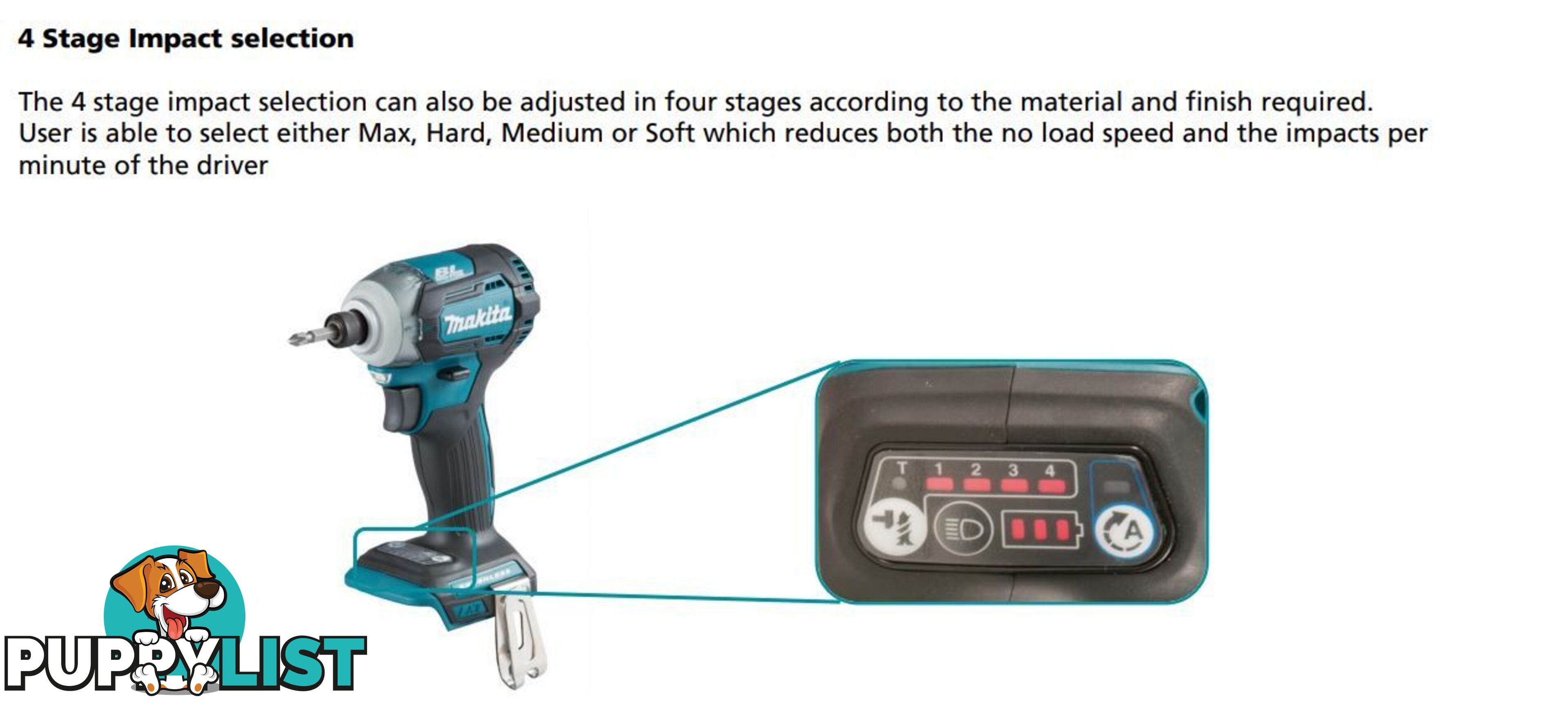 18V Mobile Brushless 4-Stage Impact Driver Skin Only Makita DTD170Z