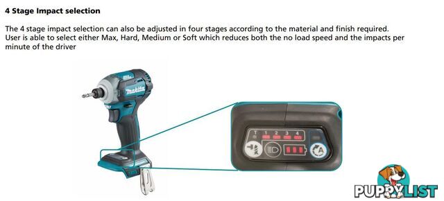 18V Mobile Brushless 4-Stage Impact Driver Skin Only Makita DTD170Z