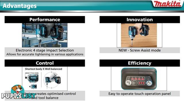 18V Mobile Brushless 4-Stage Impact Driver Skin Only Makita DTD170Z