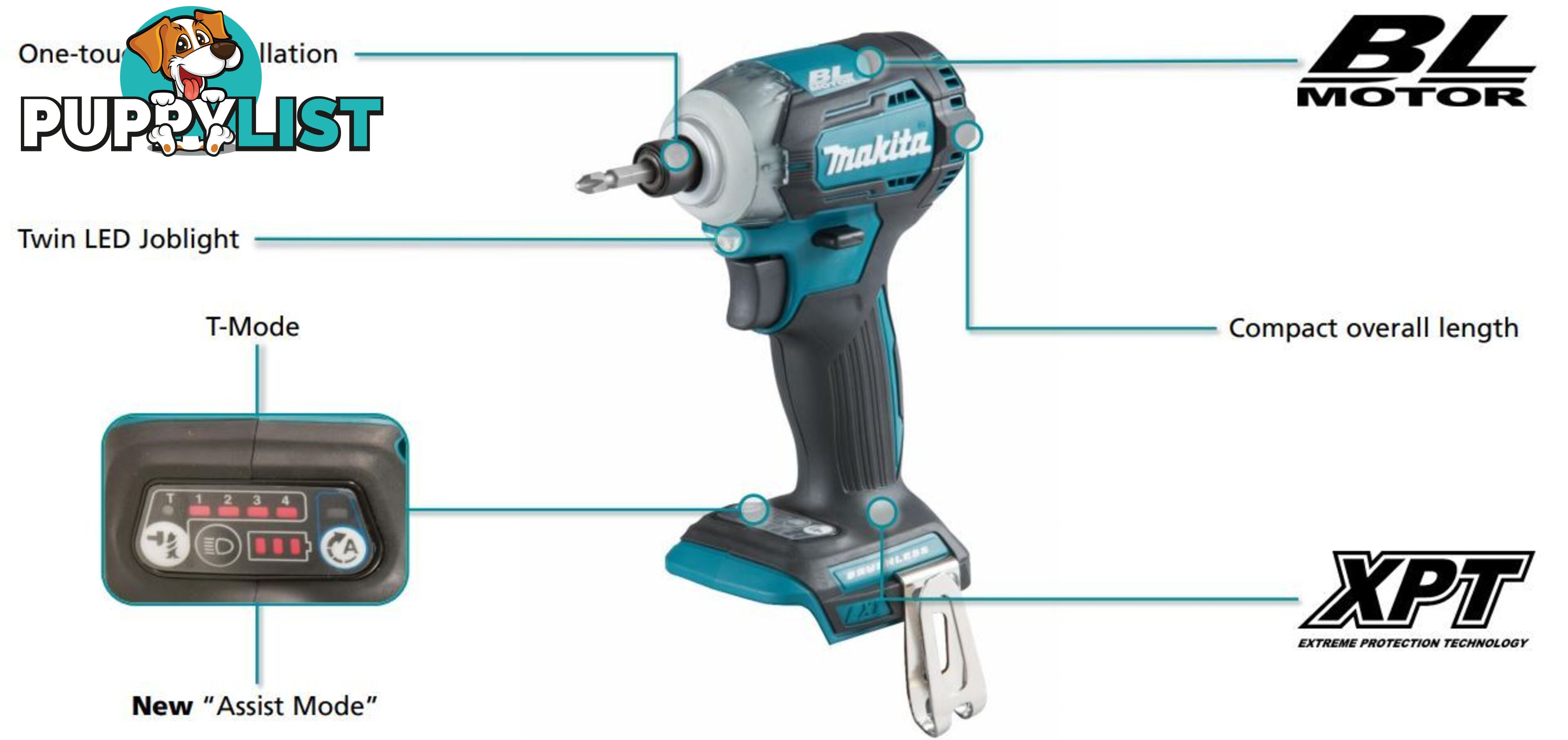 18V Mobile Brushless 4-Stage Impact Driver Skin Only Makita DTD170Z