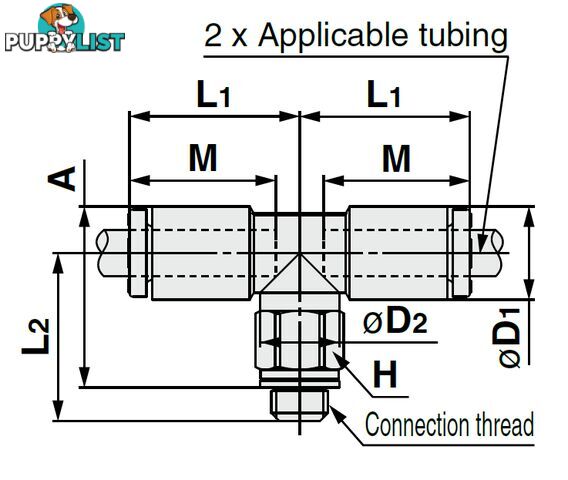 6mm TEES KQ2T06-M6N1 6 x M6