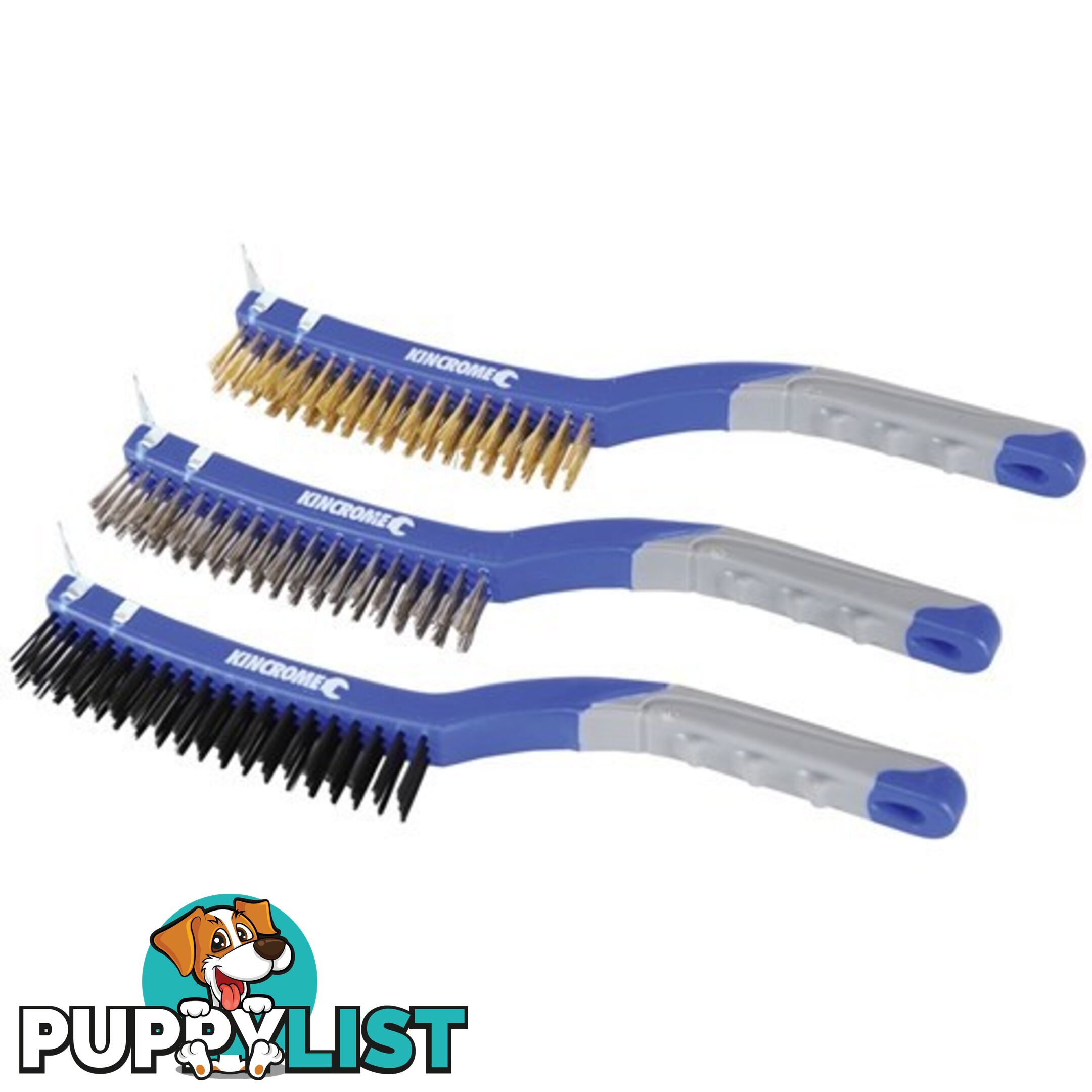 Wire Brush Set Large 3 Piece 3 x 19 Row Bristles Kincrome K6370