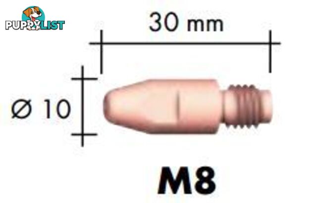 1.2mm Aluminium M8 10mm 30mm Binzel contact tip Pk:10 P141.0015