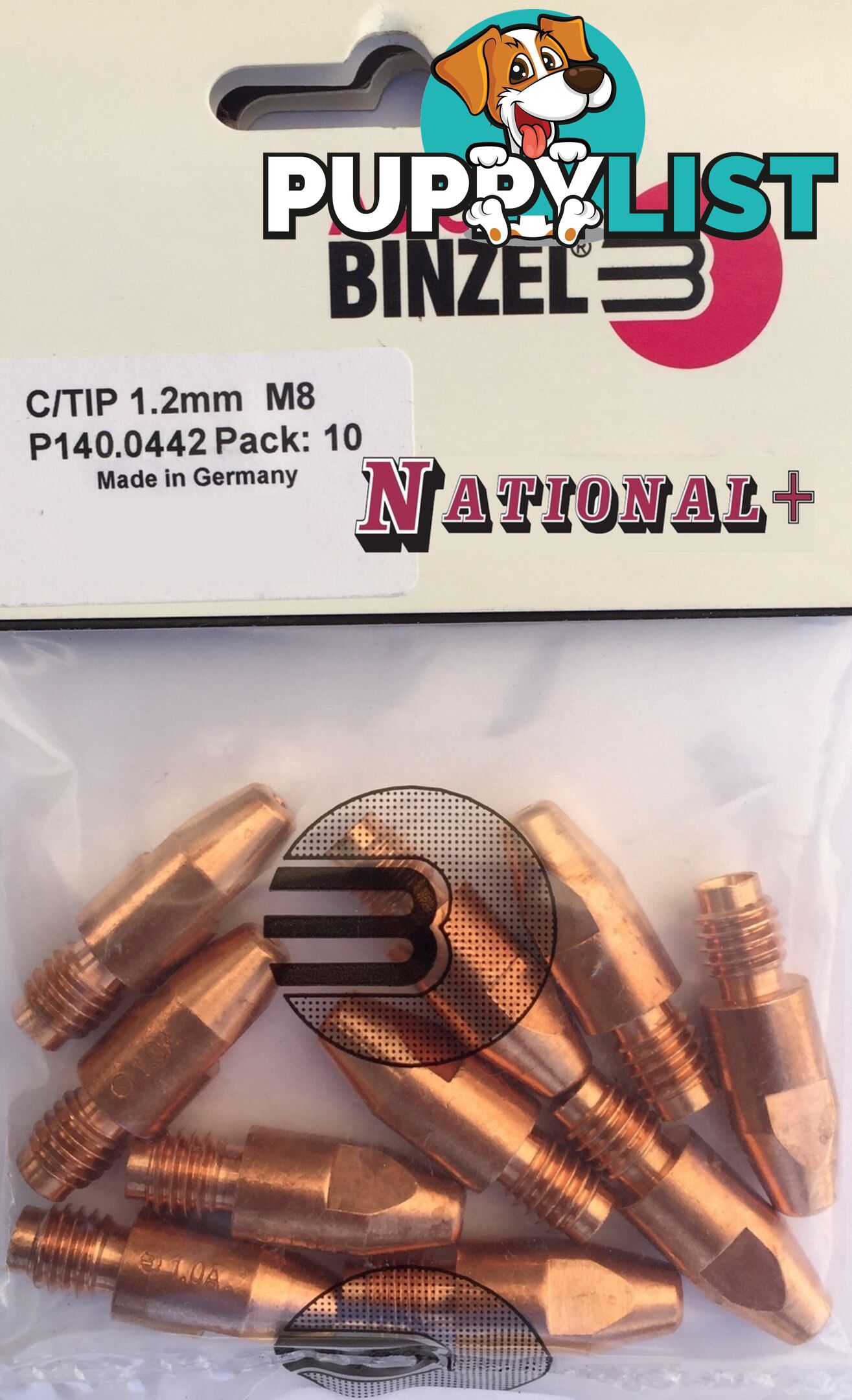 1.2mm Aluminium M8 10mm 30mm Binzel contact tip Pk:10 P141.0015