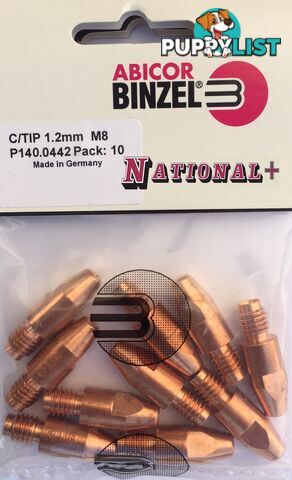 1.2mm Aluminium M8 10mm 30mm Binzel contact tip Pk:10 P141.0015