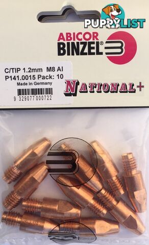 1.2mm Aluminium M8 10mm 30mm Binzel contact tip Pk:10 P141.0015