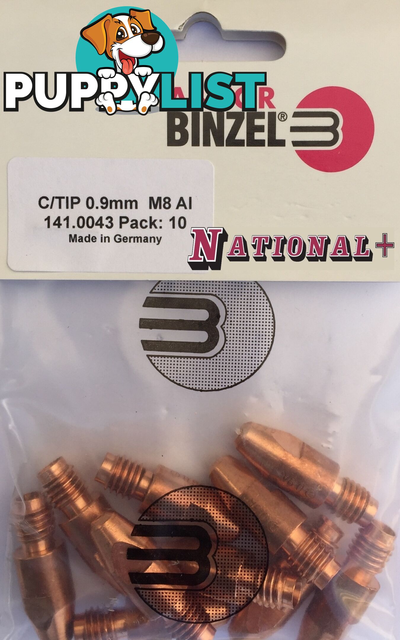 1.2mm Aluminium M8 10mm 30mm Binzel contact tip Pk:10 P141.0015