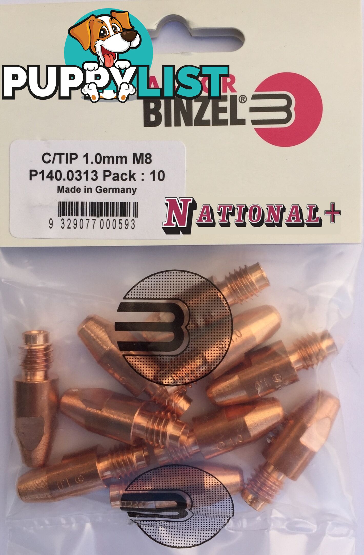 1.2mm Aluminium M8 10mm 30mm Binzel contact tip Pk:10 P141.0015