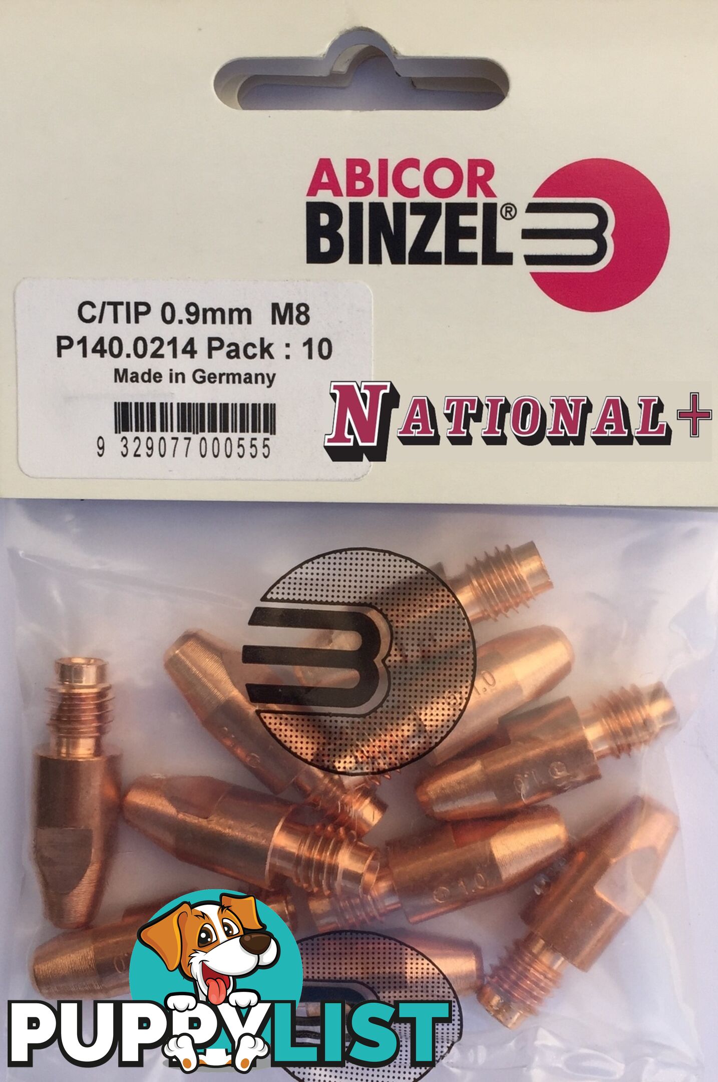 1.2mm Aluminium M8 10mm 30mm Binzel contact tip Pk:10 P141.0015